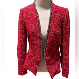 Red and Black Tweed Zara Blazer with Bead trim Sz M